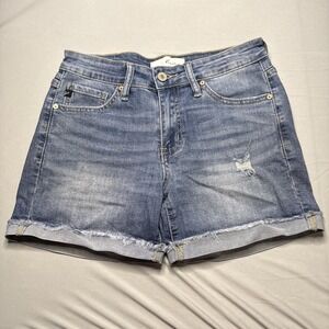 Kancan‎ Kloe Frayed Hem Roll Cuff Denim Short 26 Light Distressed Mid Rise
